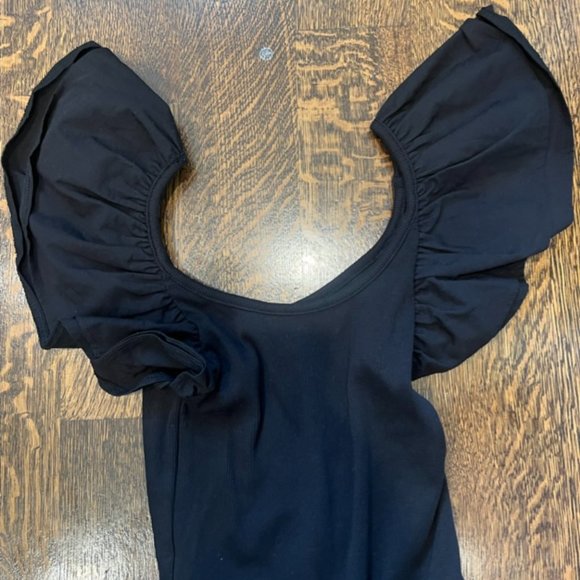 NWT Zara Black Bodysuit with Ruffle sleeve USA Small - Picture 1 of 5